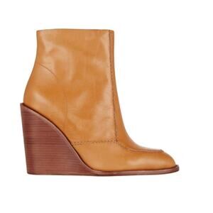 See By Chloe Camel Brown Leather Wedge Booties Size 37.5 Us size 7.5 #895